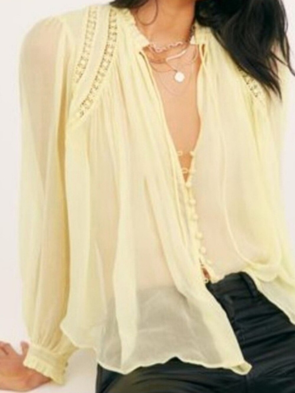 Free People Women’s Lightweight  Blouse in Pale Yellow